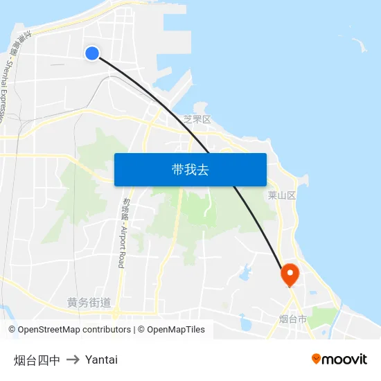 烟台四中 to Yantai map