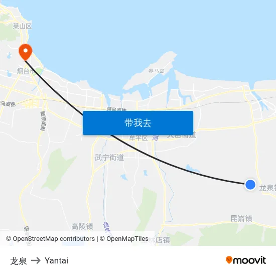 龙泉 to Yantai map