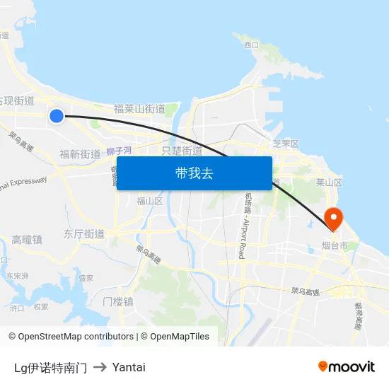 Lg伊诺特南门 to Yantai map