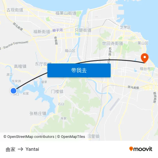 曲家 to Yantai map