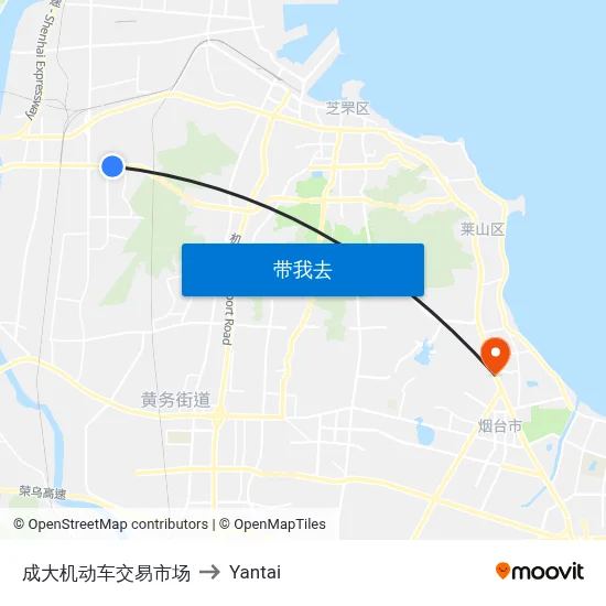 成大机动车交易市场 to Yantai map