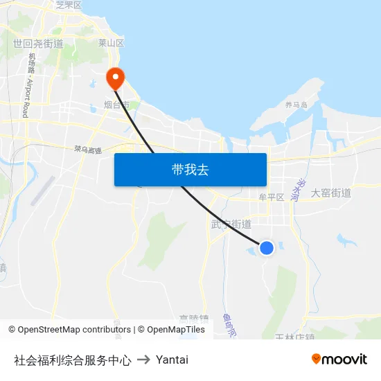 社会福利综合服务中心 to Yantai map