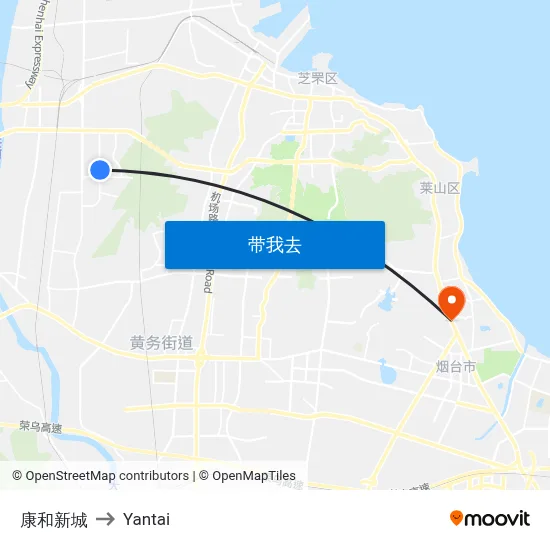 康和新城 to Yantai map