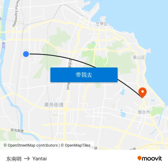 东南哨 to Yantai map