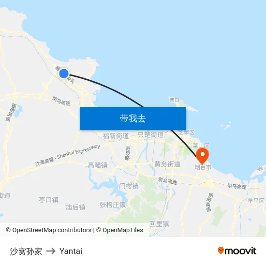 沙窝孙家 to Yantai map