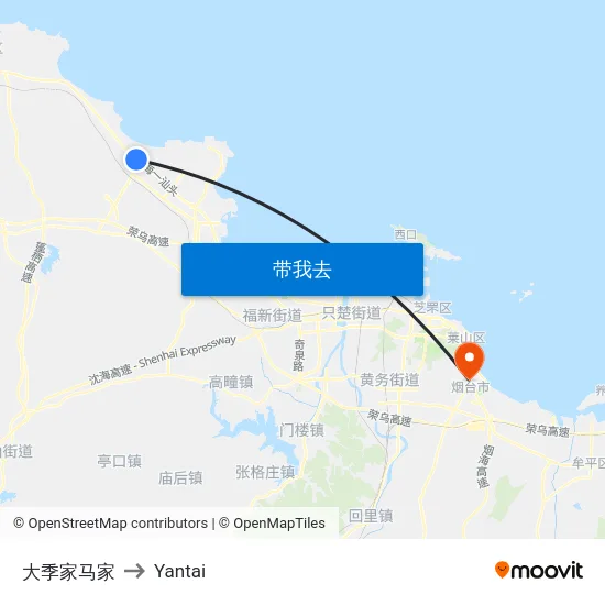 大季家马家 to Yantai map