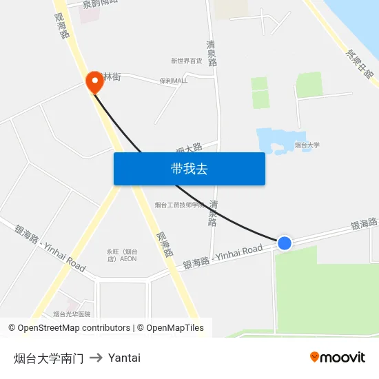 烟台大学南门 to Yantai map