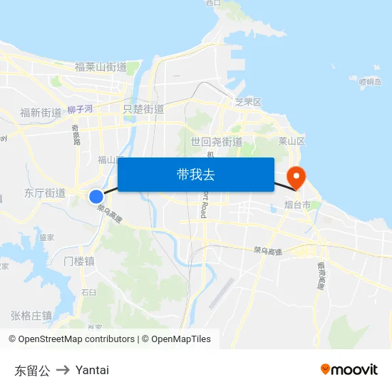 东留公 to Yantai map