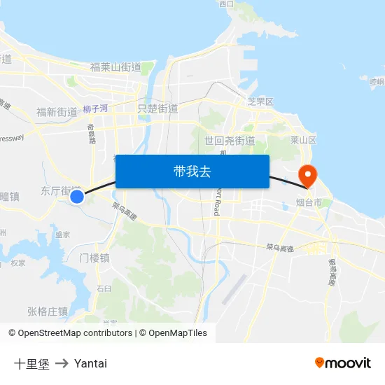 十里堡 to Yantai map