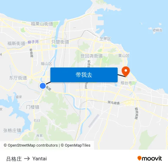吕格庄 to Yantai map