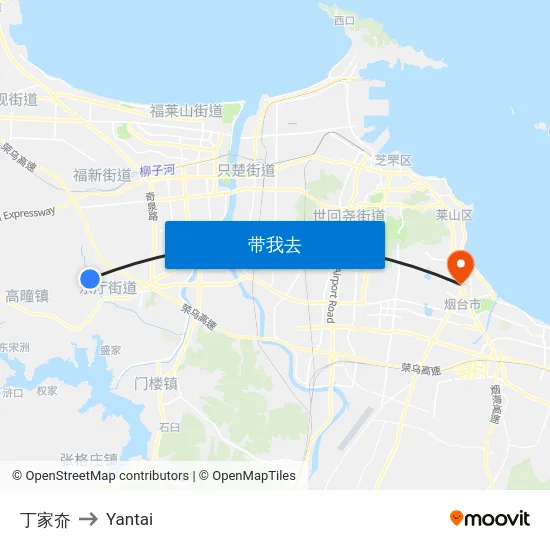 丁家夼 to Yantai map