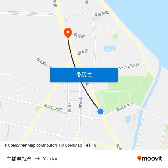 广播电视台 to Yantai map