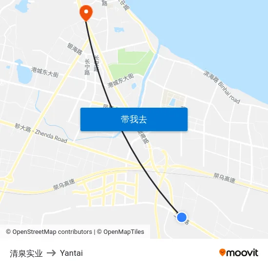 清泉实业 to Yantai map