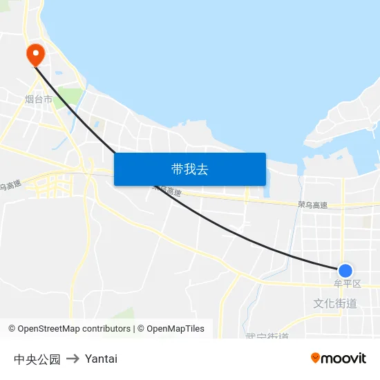 中央公园 to Yantai map