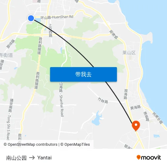 南山公园 to Yantai map