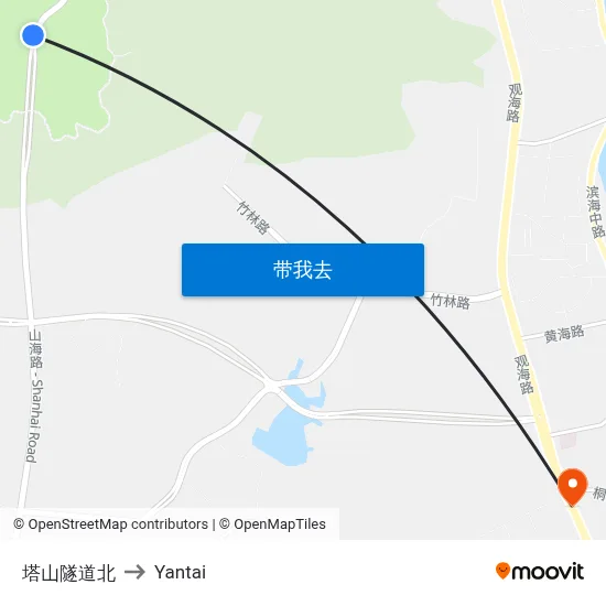 塔山隧道北 to Yantai map