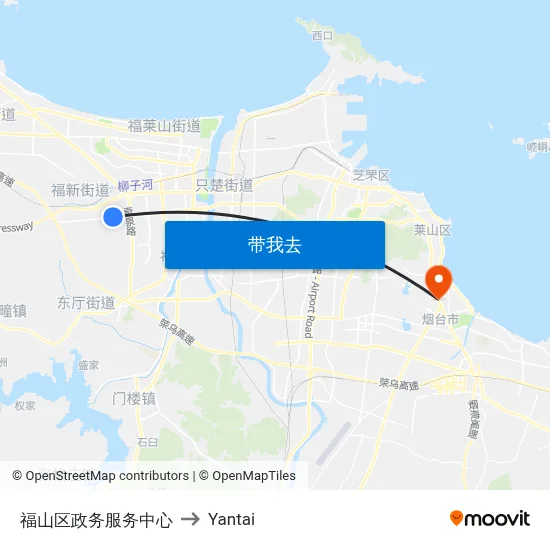 福山区政务服务中心 to Yantai map