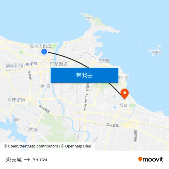 彩云城 to Yantai map