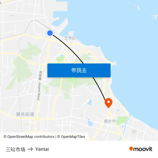 三站市场 to Yantai map