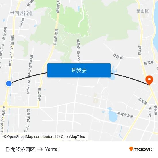 卧龙经济园区 to Yantai map