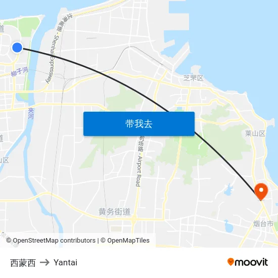 西蒙西 to Yantai map