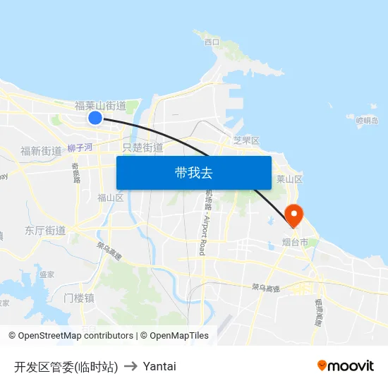 开发区管委(临时站) to Yantai map