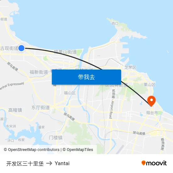 开发区三十里堡 to Yantai map