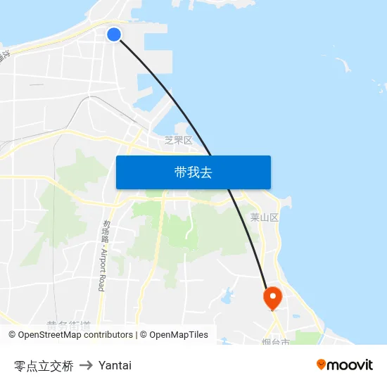零点立交桥 to Yantai map