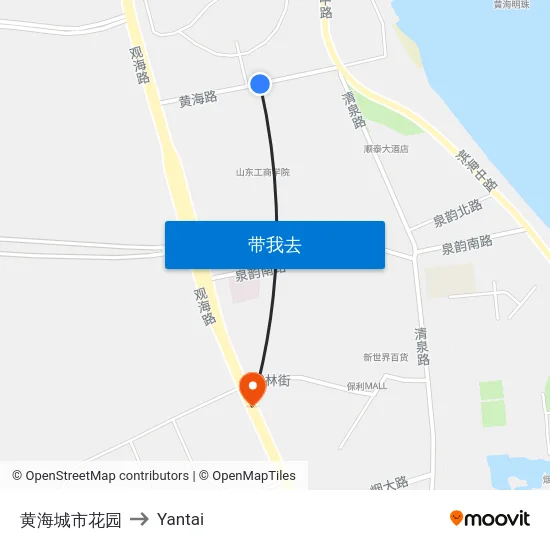 黄海城市花园 to Yantai map
