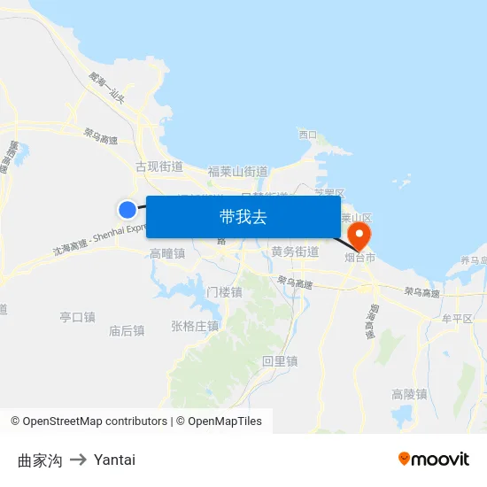 曲家沟 to Yantai map