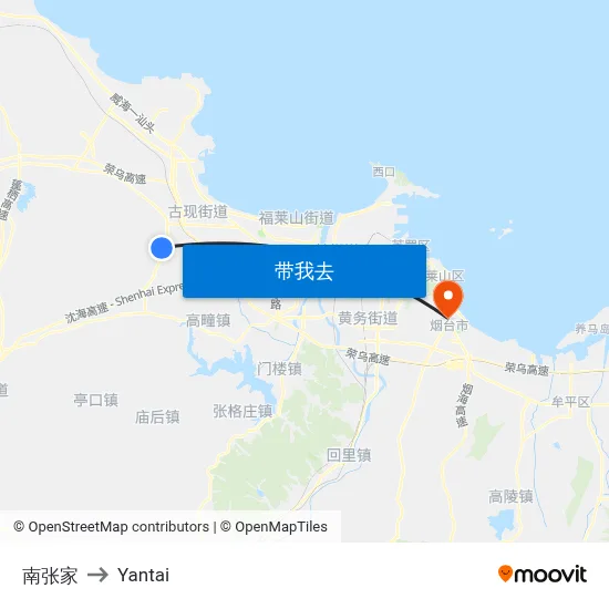 南张家 to Yantai map