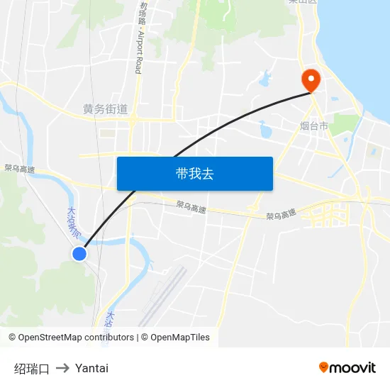 绍瑞口 to Yantai map