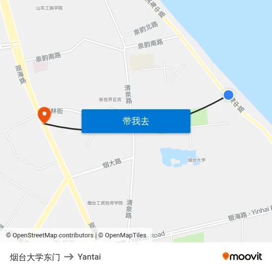 烟台大学东门 to Yantai map