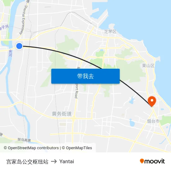 宫家岛公交枢纽站 to Yantai map
