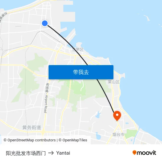 阳光批发市场西门 to Yantai map