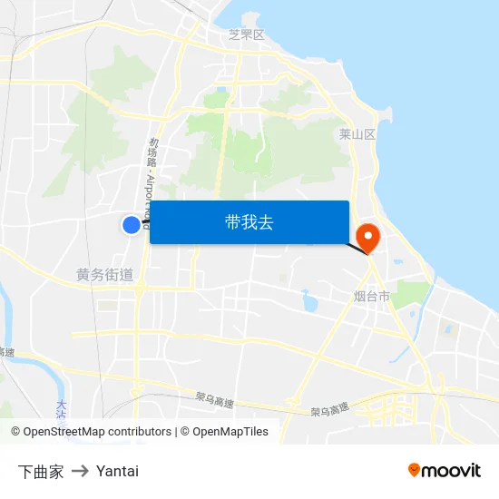 下曲家 to Yantai map