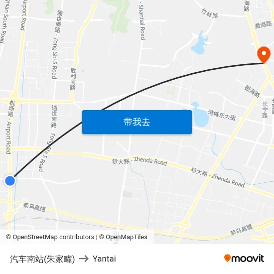 汽车南站(朱家疃) to Yantai map
