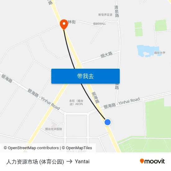 人力资源市场 (体育公园) to Yantai map