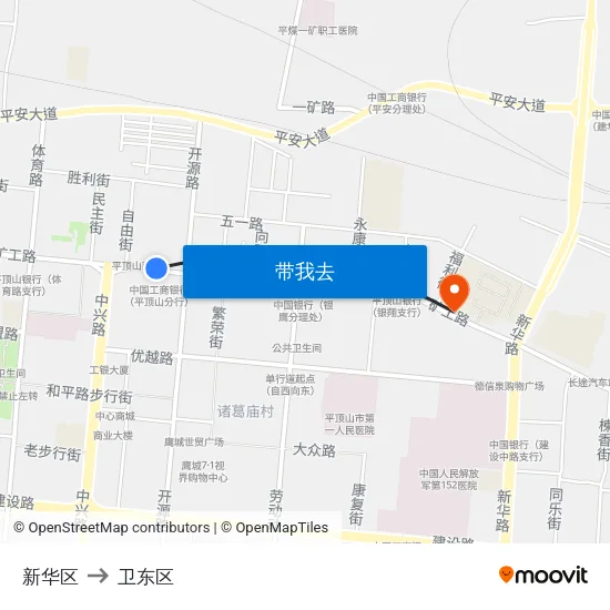 新华区 to 卫东区 map