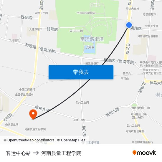 客运中心站 to 河南质量工程学院 map