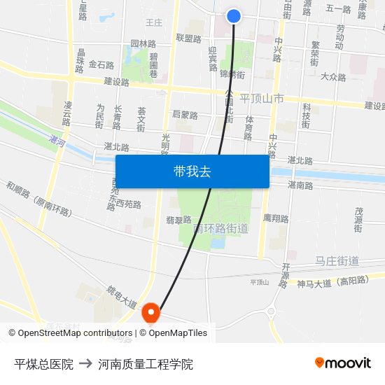平煤总医院 to 河南质量工程学院 map