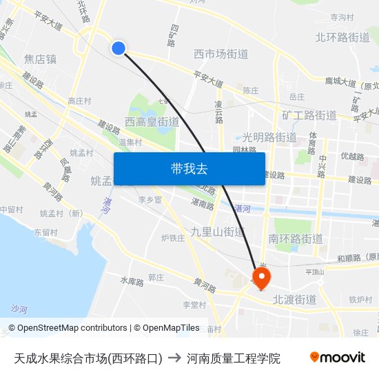 天成水果综合市场(西环路口) to 河南质量工程学院 map
