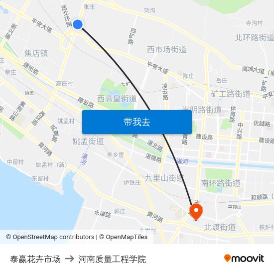 泰赢花卉市场 to 河南质量工程学院 map