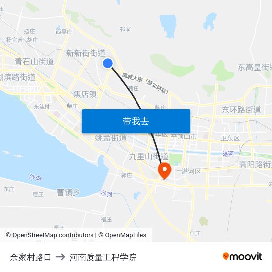 余家村路口 to 河南质量工程学院 map