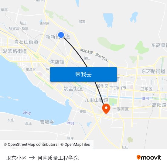 卫东小区 to 河南质量工程学院 map