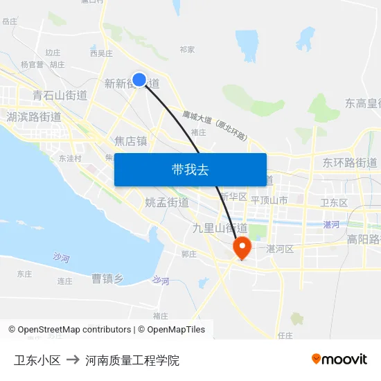 卫东小区 to 河南质量工程学院 map