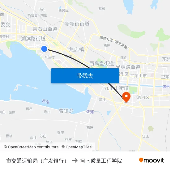 市交通运输局（广发银行） to 河南质量工程学院 map