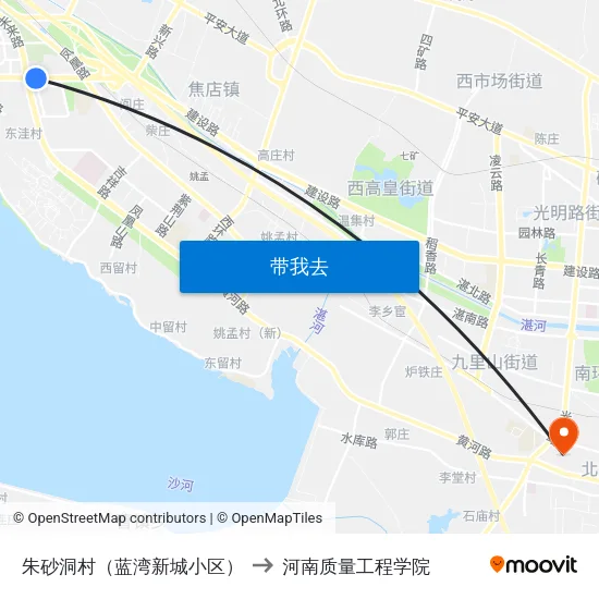 朱砂洞村（蓝湾新城小区） to 河南质量工程学院 map