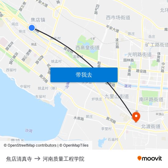 焦店清真寺 to 河南质量工程学院 map