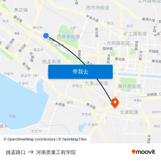 姚孟路口 to 河南质量工程学院 map